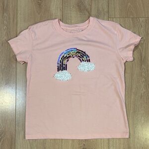 🩷 Pink Tee with Sequin Rainbow 🩷
